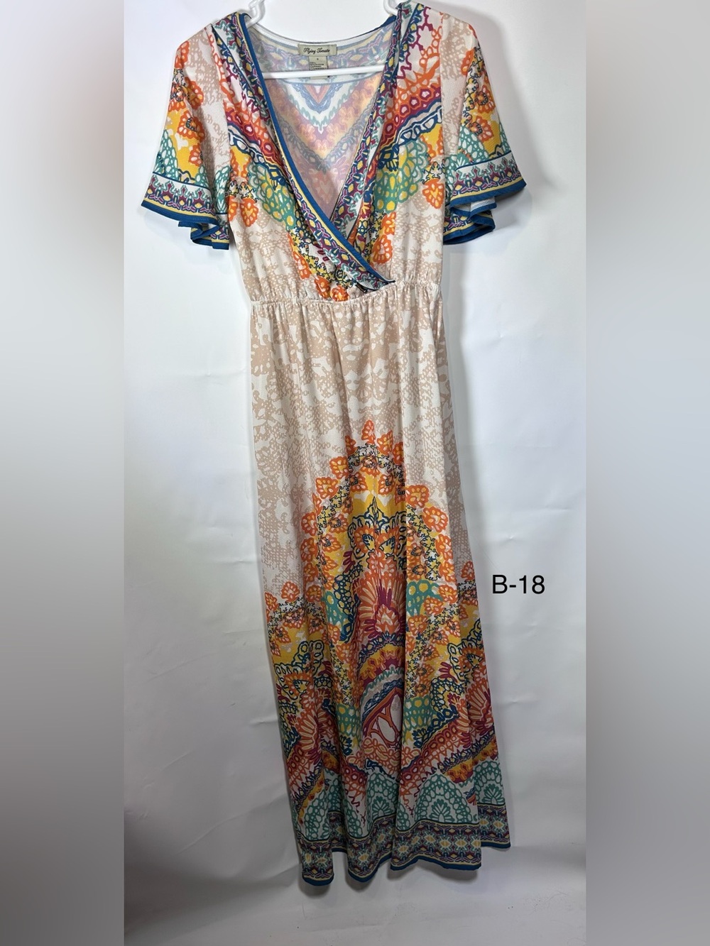 Flying Tomato S Boho Paisley Medallion Maxi Dress Surplice Flutter Sleeve